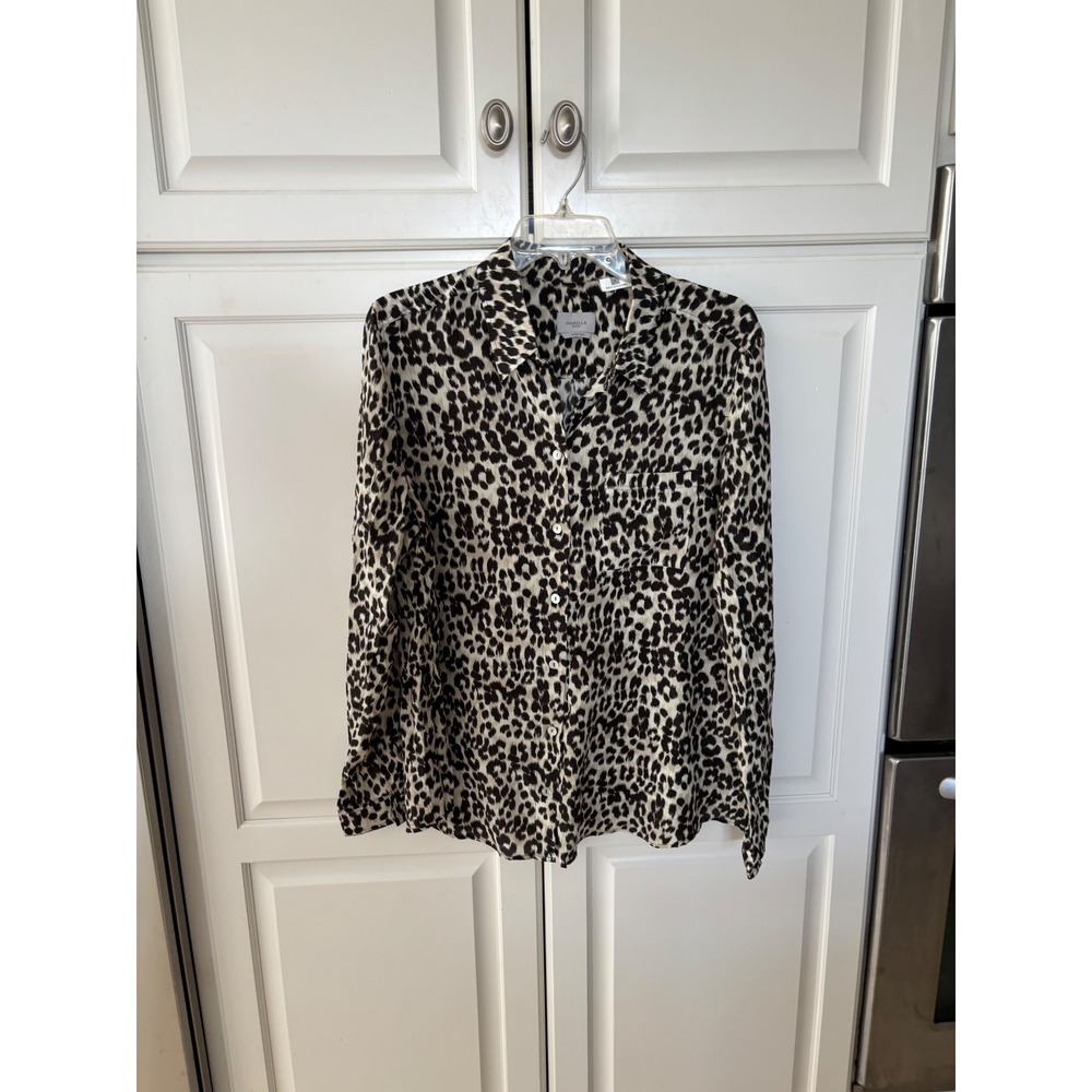 Marella Sport Pure Silk Leopard Print Button Down Blouse Shirt Womens 12 IT 48